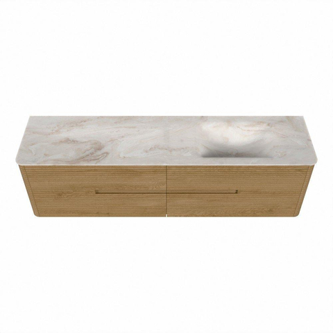 Mondiaz CIRO-DLUX Badkamermeubelset - 180x45x50cm - Solid surface wastafel Frappe - 1 wasbak Rechts - zonder kraangaten - 4 lades - Oak SW1530903