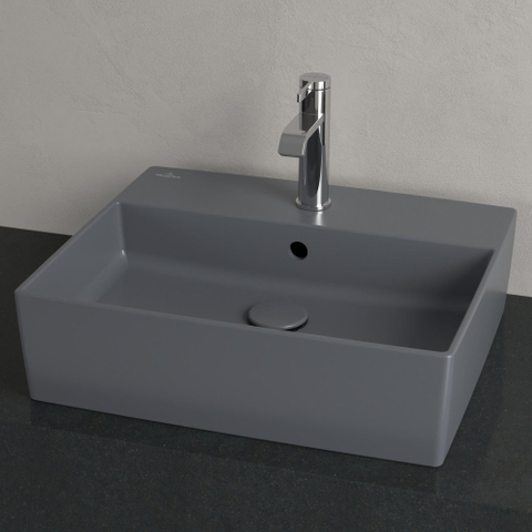 Villeroy & Boch memento 2.0 opzetwastafel - 50x42cm - 1 kraangat - met overloop CeramicPlus - Graphite (mat grijs) SW479728