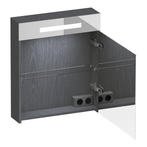 BRAUER Promise Deluxe armoire de toilette - 60x70x15cm - avec éclairage 1 porte miroir double face à droite en Bois Gris SW1203677
