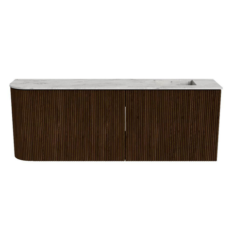 Mondiaz JOYA-DLUX 111.6cm toiletmeubel - ronding links kleur Walnut - Wastafel FAYE positie Rechts 1 kraangat kleur Glace. SW1422405