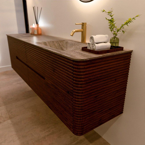Mondiaz CIRO-DLUX Badkamermeubelset - 180x45x50cm - Solid surface wastafel Oza - 1 wasbak Rechts - 1 kraangat - 4 lades - Ruby SW1532130