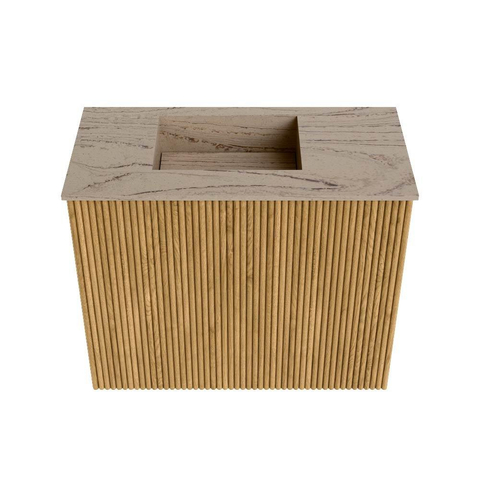 Mondiaz JOYA-DLUX 50cm toiletmeubel - kleur Oak - Wastafel FAYE positie Links 1 kraangat kleur Arena. SW1423843