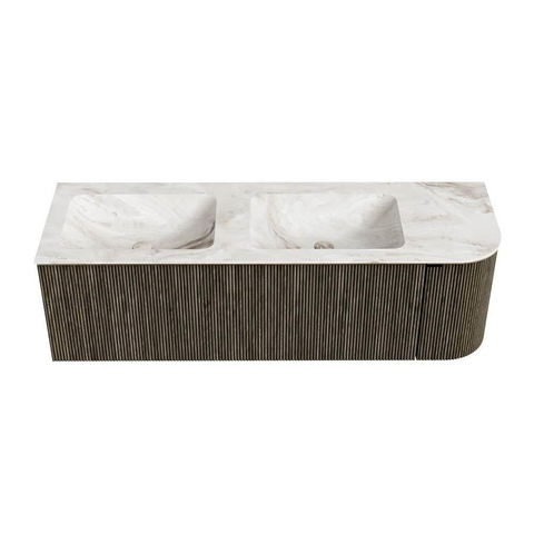 Mondiaz KURVE-DLUX Ensemble de meuble de salle de bains - 145x46x40cm - 1 tiroir - 1 porte - lavabo solid surface - double / gauche - 2 trous de robinet - Shadow SW1414383