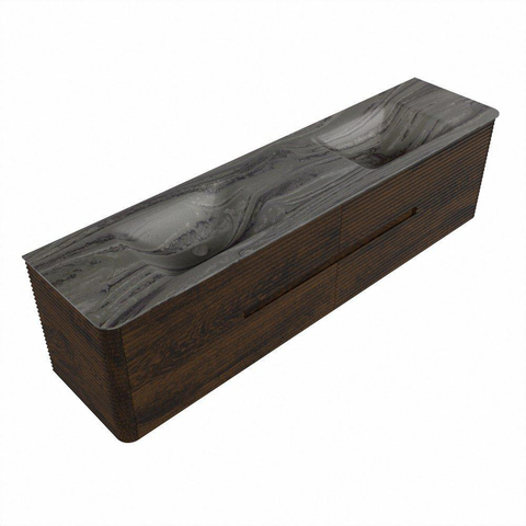 Mondiaz CIRO-DLUX Badkamermeubelset - 190x45x50cm - Solid surface wastafel Sombra - 2 wasbak Dubbel - zonder kraangaten - 4 lades - Walnut SW1530782