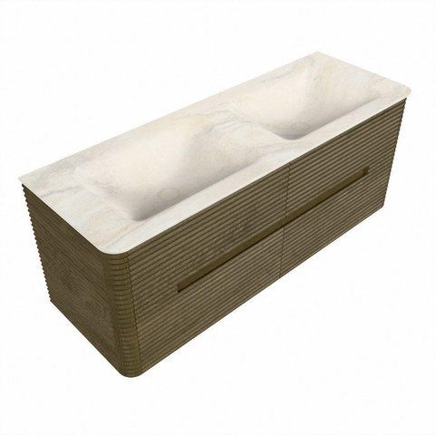 Mondiaz CIRO-DLUX Badkamermeubelset - 130x45x50cm - Solid surface wastafel Ostra - 2 wasbak Dubbel - zonder kraangaten - 4 lades - Dusk SW1533430
