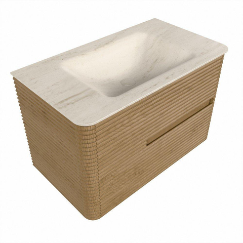 Mondiaz CIRO-DLUX Badkamermeubelset - 80x45x50cm - Solid surface wastafel Meli - 1 wasbak Midden - zonder kraangaten - 2 lades - Oak SW1531374