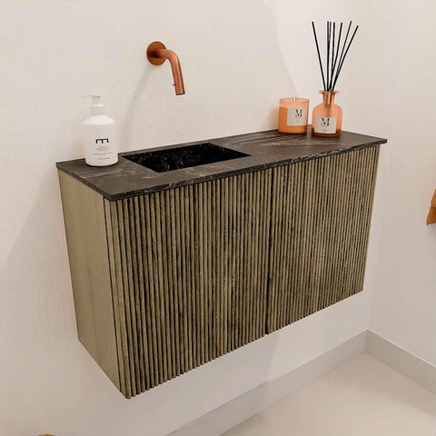 Mondiaz JOYA-DLUX 70cm toiletmeubel - kleur Dusk - Wastafel FAYE positie Links Zonder kraangat kleur Lava. SW1423238