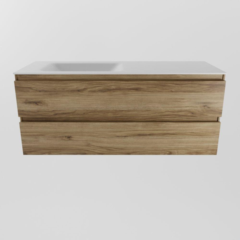 Mondiaz Aivy badmeubelset - 120x45x50cm - 0 kraangaten - 1 wasbak talc Solid surface - Links - 2 lades - Zonder spiegel - Melamine Chai SW892178