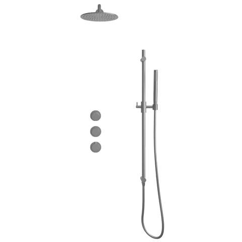 Fortifura Nebbio Regendoucheset - inbouwkraan - inbouwdeel - glijstang - doucheslang metaal - staaf handdouche - 35cm wandarm - 30cm ronde hoofddouche - PVD - geborsteld RVS SW1237974