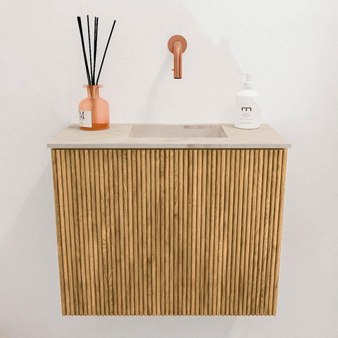 Mondiaz JOYA-DLUX Meuble de toilette 50cm - couleur Oak - Lavabo FAYE position Droite Sans trou de robinet couleur Frappe SW1421926