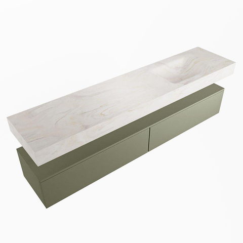 MONDIAZ ALAN - DLUX Ensemble meuble de salle de bains - 200cm - meuble bas - Army - 2 tiroirs - lavabo suspendu - vasque à droite - 1 trou de robinet - Ostra SW807843