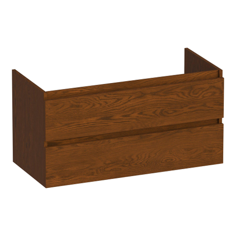 BRAUER Joy meuble sous-lavabo - 100x46x50cm - 2 tiroirs à fermeture en douceur - sans poignées - 1 découpe pour siphon - chêne massif - chêne à lamelles brun SW1200992