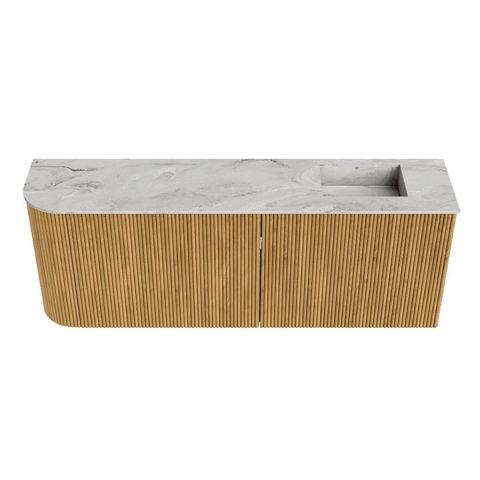Mondiaz JOYA-DLUX 111.6cm toiletmeubel - ronding links kleur Oak - Wastafel FAYE positie Rechts 1 kraangat kleur Glace. SW1422015
