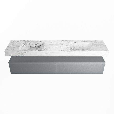 Mondiaz ALAN-DLUX Ensemble de meuble - 200cm - meuble Plata mat - 2 tiroirs - Lavabo Cloud Glace suspendu - vasque Gauche et droite - 0 trous de robinet SW806305