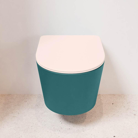 Mondiaz LAVIE hangtoilet – spoelrandloos – 36 x 53 cm – met softclose zitting – Smag (groen), zitting Rosee (roze) SW1208691