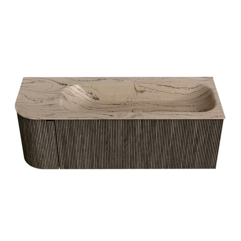 MONDIAZ KURVE-DLUX Meuble de salle de bains 125cm arrondi à gauche couleur Shadow avec 1 tiroir et 1 porte. Lavabo BIG MEDIUM à droite sans trou de robinet Arena. SW1431438
