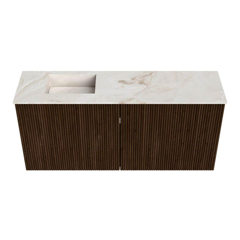 Mondiaz JOYA-DLUX 90cm toiletmeubel - kleur Walnut - Wastafel FAYE positie Links Zonder kraangat kleur Frappe. SW1422318