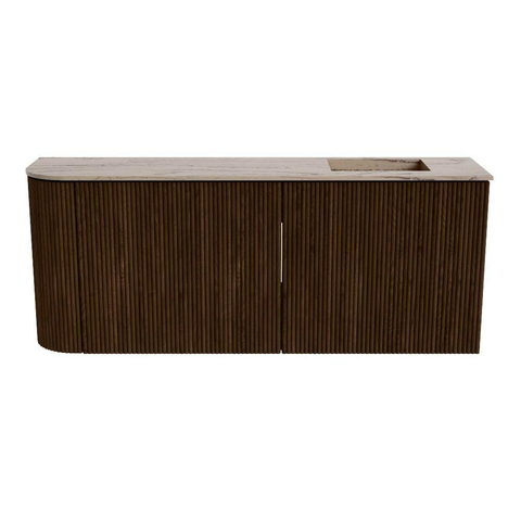 Mondiaz JOYA-DLUX Meuble de salle de bains 101.6cm - arrondi gauche couleur Walnut - Vasque FAYE position Droite Sans trou de robinet couleur Arena SW1424373
