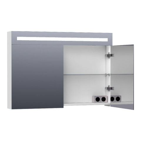 Saniclass Double Face Spiegelkast - 100x70x15cm - verlichting - geintegreerd - 2 links- rechtsdraaiende spiegeldeur - MDF - mat wit SW84353