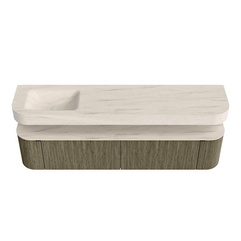 MONDIAZ THOR-DLUX 200cm meuble de salle de bains arrondi gauche + droite couleur Shadow avec 2 tiroirs et 2 portes. Vasque suspendue CLOUD Gauche 1 trou de robinet couleur Meli. SW1467145