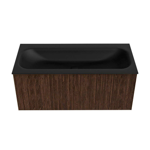 MONDIAZ KURVE Meuble de salle de bains 100cm couleur Walnut avec 1 tiroir. Lavabo BIG MEDIUM centré 1 trou de robinet Urban. SW1138497
