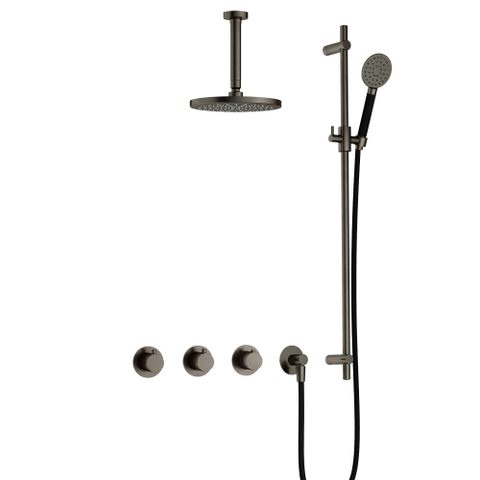Hotbath Cobber IBS70 Regendoucheset - inbouw - 15cm plafondarm - 20cm ronde hoofddouche - 3 standen handdouche - glijstang - mat/glans verouderd ijzer (zwart) SW677631