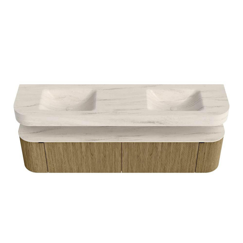 MONDIAZ THOR-DLUX 190cm meuble de salle de bains arrondi gauche + droite couleur Dusk avec 2 tiroirs et 2 portes. Vasque suspendue CLOUD Double 2 trous de robinet couleur Meli. SW1466744