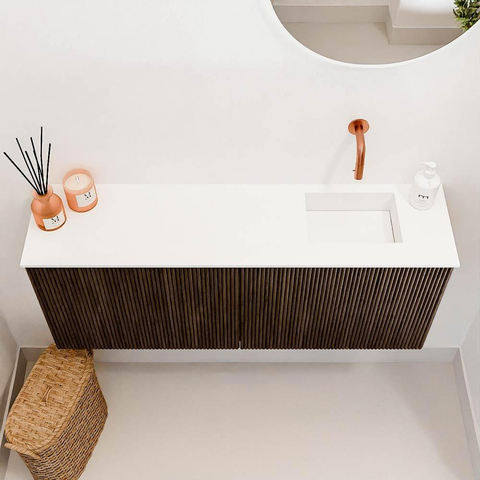 Mondiaz JOYA 100cm meuble de salle de bains avec WC - couleur Walnut - Vasque FAYE position Droite Sans trou de robinet couleur Talc SW1421282