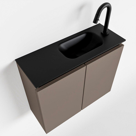 MONDIAZ TURE Toiletmeubel 60x23x50cm met 1 kraangaten 2 deuren smoke mat Wastafel Eden rechts Solid Surface Zwart SW475303
