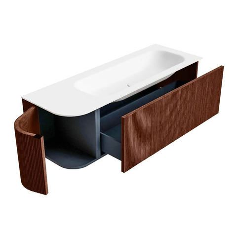 Mondiaz KURVE Badkamermeubelset - 135x46x40cm - 1 lade - 1 deur - wastafel solid surface - rechts - zonder kraangat - Ruby SW1415292