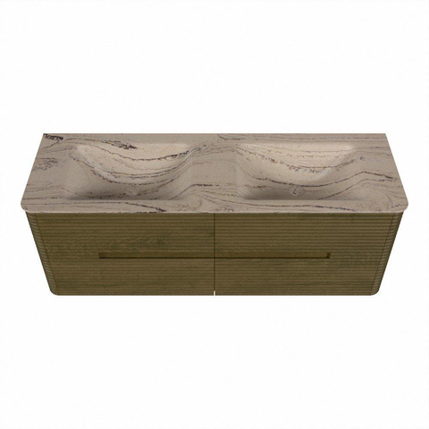Mondiaz CIRO-DLUX Badkamermeubelset - 140x45x50cm - Solid surface wastafel Arena - 2 wasbak Dubbel - 2 kraangaten - 4 lades - Dusk SW1533106