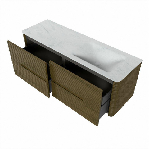 Mondiaz CIRO-DLUX Meuble de salle de bains - 140x45x50cm - Plan-vasque solid surface Opalo - 1 lavabo à droite - sans trous de robinetterie - 4 tiroirs - Dusk SW1532966