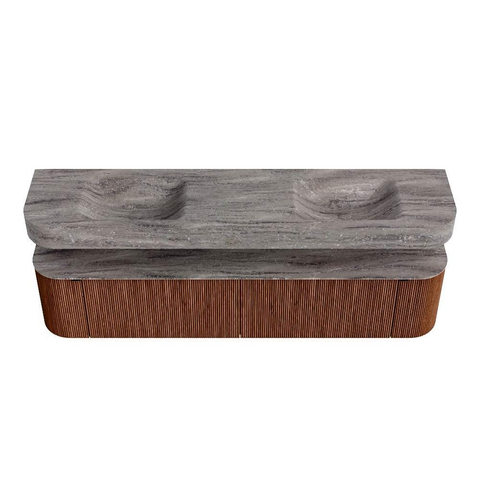 MONDIAZ THOR-DLUX 200cm meuble de salle de bains arrondi gauche + droite couleur Ruby avec 2 tiroirs et 2 portes. Vasque suspendue CLOUD Double 2 trous de robinet couleur Oza. SW1467203