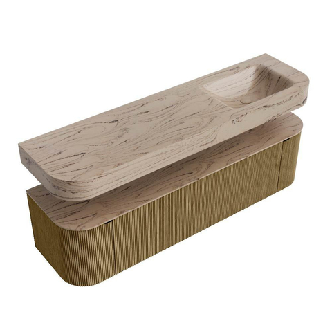 MONDIAZ THOR-DLUX Meuble de salle de bains 170cm arrondi gauche + droite couleur Dusk avec 1 tiroir et 2 portes. Vasque suspendue CLOUD Droite 1 trou de robinet couleur Arena. SW1465818