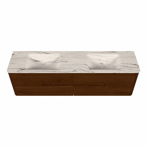 Mondiaz CIRO-DLUX Badkamermeubelset - 180x45x50cm - Solid surface wastafel Nata - 2 wasbak Dubbel - 2 kraangaten - 4 lades - Ruby SW1532061
