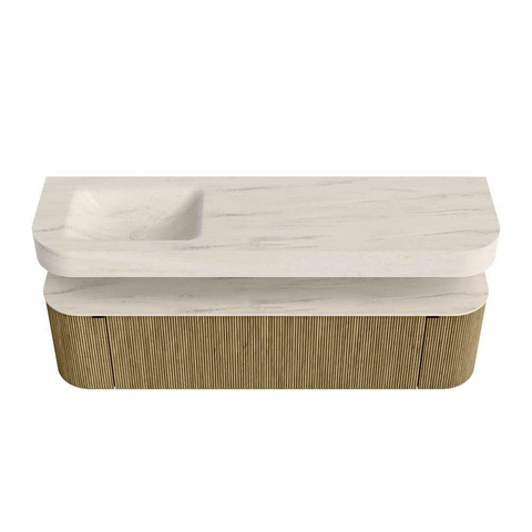 MONDIAZ THOR-DLUX 170cm meuble de salle de bains arrondi gauche + droite couleur Dusk avec 1 tiroir et 2 portes. Vasque suspendue CLOUD gauche sans trou de robinet couleur Meli. SW1465755