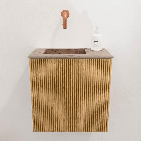 Mondiaz JOYA-DLUX 40cm toiletmeubel - kleur Oak - Wastafel FAYE positie Links Zonder kraangat kleur Arena. SW1423866