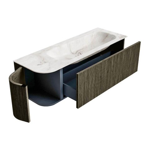 Mondiaz KURVE-DLUX Badkamermeubelset - 135x46x40cm - 1 lade - 1 deur - wastafel solid surface - rechts - 1 kraangat - Shadow SW1414359