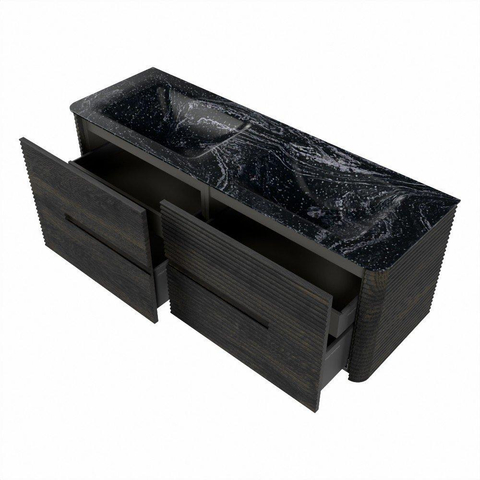 Mondiaz CIRO-DLUX Badkamermeubelset - 140x45x50cm - Solid surface wastafel Lava - 2 wasbak Dubbel - zonder kraangaten - 4 lades - Shadow SW1532483