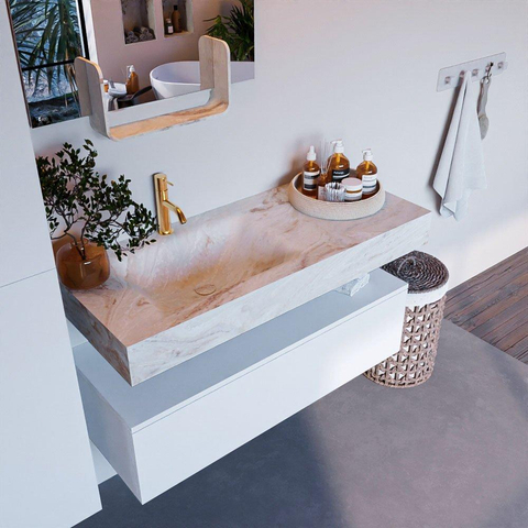 Mondiaz ALAN-DLUX Ensemble de meuble - 110cm - meuble Talc mat - 1 tiroir - Lavabo Cloud Frappe suspendu - vasque Gauche - 1 trou de robinet SW805135