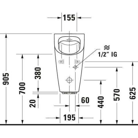 Duravit Me by starck Urinoir - spoelrandloos elektronisch - met netvoeding - zonder vlieg - 30x35cm - inclusief complete sturing en bevestiging - met wondergliss - wit SW84207