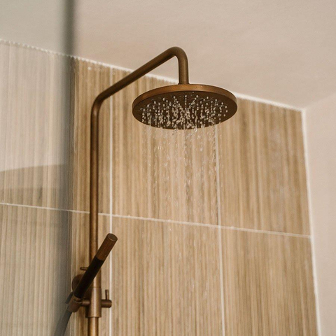 Hotbath Cobber Thermostatische regendoucheset - met 20cm ronde hoofddouche staafhanddouche - verweerd messing verouderd goud SW74480