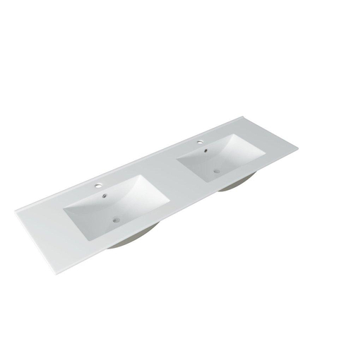 Saniclass Prime Vita Meuble de salle de bain - 140x46x60cm - lavabo en céramique brillant blanc - 2 vasques - 2 trous de robinet - 4 tiroirs - chêne rustique SW1439493
