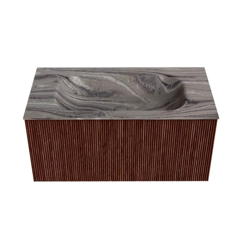 MONDIAZ KURVE-DLUX Meuble de salle de bains 90cm couleur Ruby avec 1 tiroir et 0 porte. Lavabo BIG SMALL Central 1 trou de robinet Sombra. SW1433948