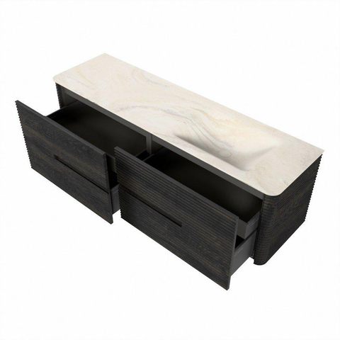 Mondiaz CIRO-DLUX Ensemble de meubles de salle de bains - 160x45x50cm - Plan-vasque solid surface Ostra - 1 vasque à droite - sans trous de robinetterie - 4 tiroirs - Shadow SW1532302
