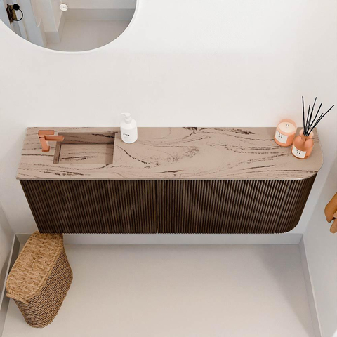 Mondiaz JOYA-DLUX 111.6cm toiletmeubel - ronding rechts kleur Walnut - Wastafel FAYE positie Links 1 kraangat kleur Arena. SW1424366