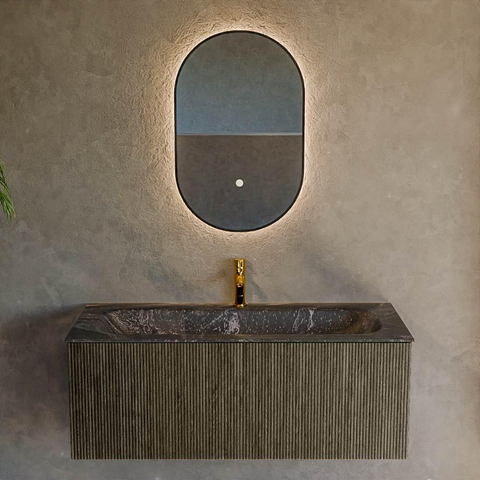 Mondiaz KURVE-DLUX Ensemble de meubles de salle de bains - 110x46x40cm - 1 tiroir - lavabo solid surface - central - 1 trou de robinet - Shadow SW1414660