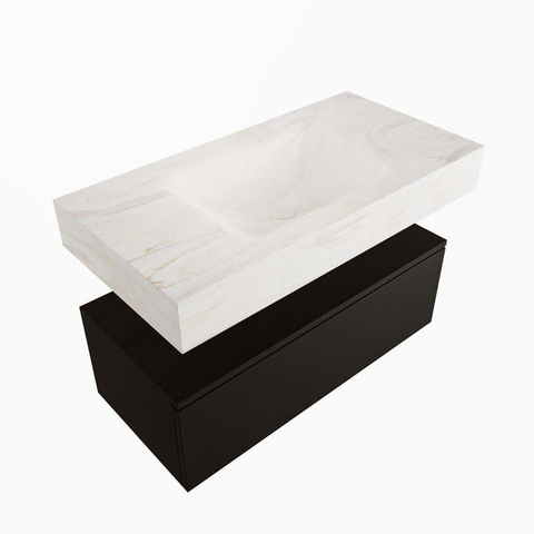 Mondiaz ALAN-DLUX Ensemble de meuble - 90cm - meuble Urban mat - 1 tiroir - Lavabo Cloud Ostra suspendu - vasque Centre - 0 trous de robinet SW807474