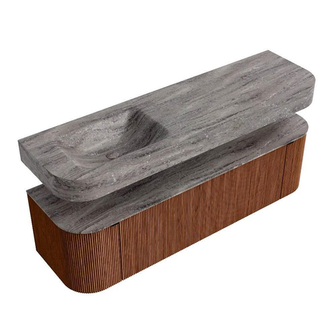 MONDIAZ THOR-DLUX 160cm meuble de salle de bains arrondi gauche + droite couleur Ruby avec 1 tiroir et 2 portes. Vasque suspendue CLOUD Gauche 1 trou de robinet couleur Oza. SW1465334