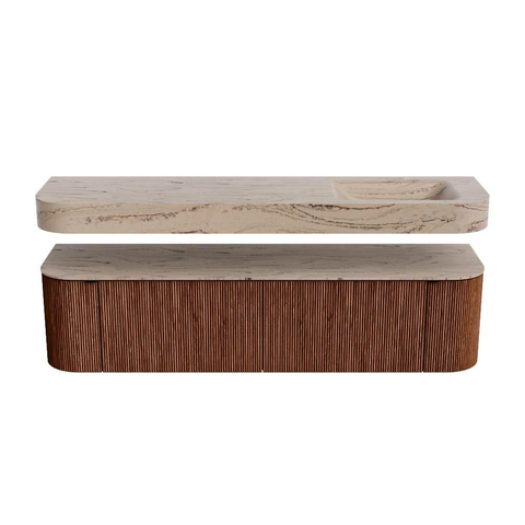 MONDIAZ THOR-DLUX 180cm meuble de salle de bains arrondi gauche + droite couleur Ruby avec 2 tiroirs et 2 portes. Vasque suspendue CLOUD Droite 1 trou de robinet couleur Arena. SW1466129